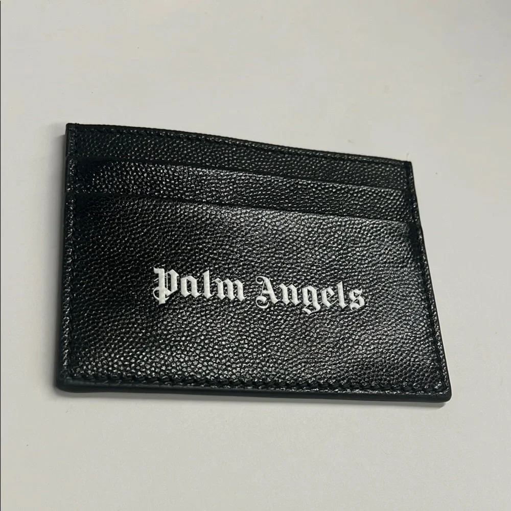 Palm Angels Black Pebbled Leather Credit Card Holder Wallet